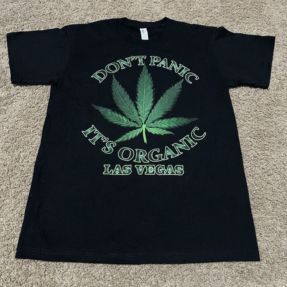 Las Vegas Shirt Mens Medium Black Neon Green Panic It's Organic Northern Lights